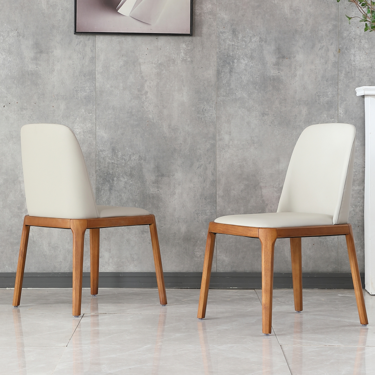Streamdale Modern Pu Leather Dining Chairs with Wooden Legs (Set of 2)