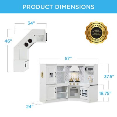 Pretend Play Corner Kitchen, Interactive Wooden Kids Set w/ Lights & Sounds