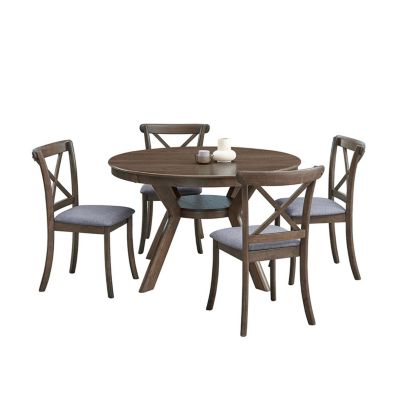  Round Rubber Wood Dining Table, Trestle Base, Modern