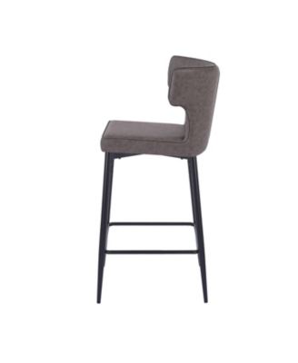 28inch Counter Height Bar Stools Set of 2, Modern Bar Upholstered Chairs with PU Leather, Metal Footrest and Frame for Kitchen Island, Bar Table, Dining Room, Gray