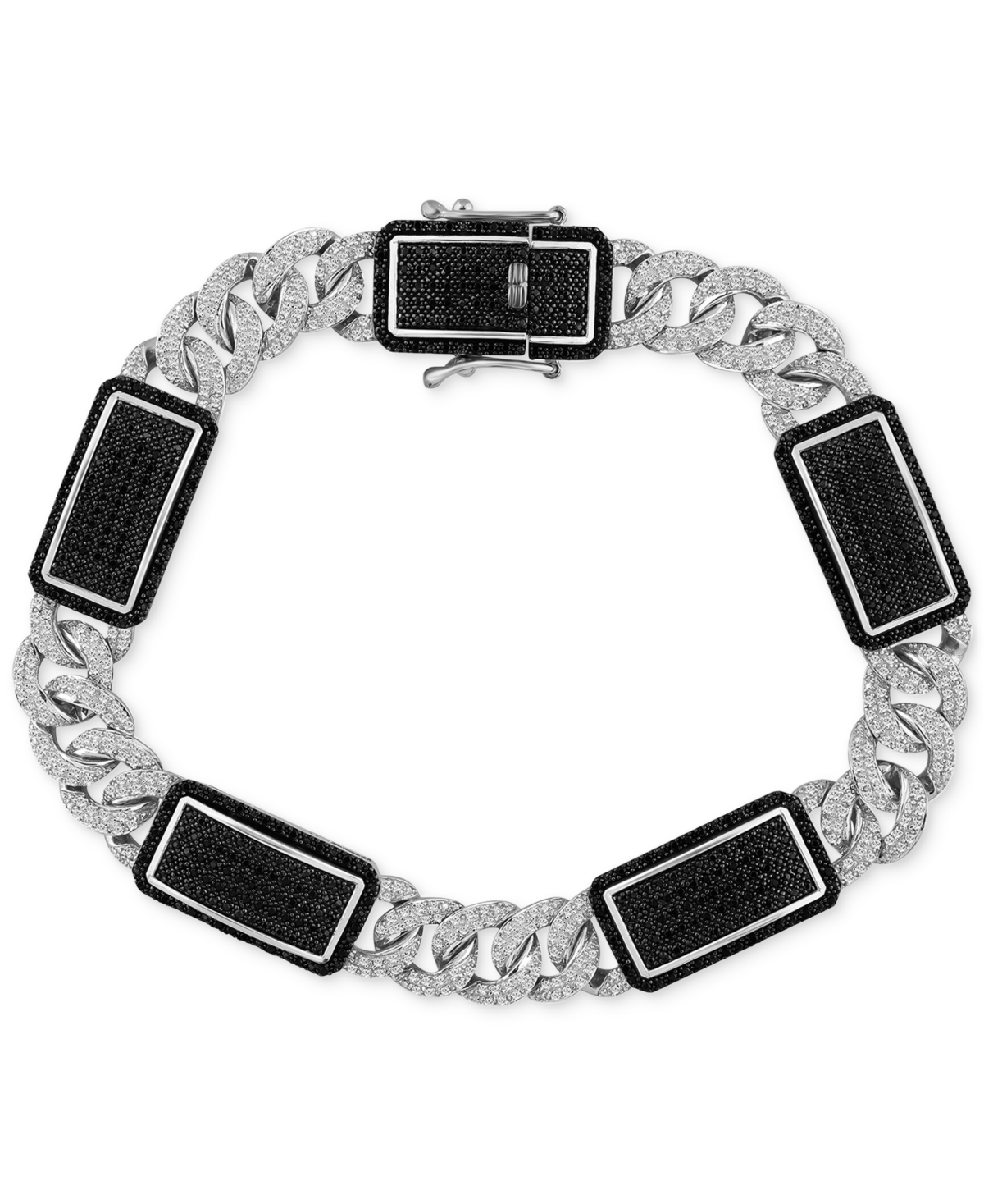 Men's Black & White Diamond Ceramic Link Bracelet (2-1/4 ct. t.w.) in Sterling Silver - Black