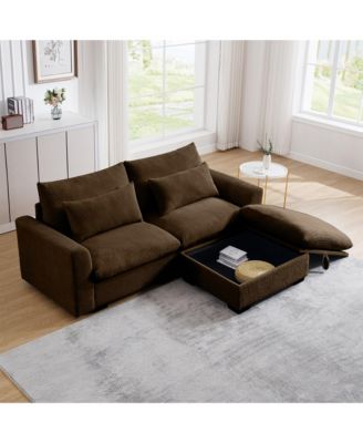 Sectional Sofa Comfy Corduroy Couch for Living Room with Pillows and Round Armrests, Modern Corduroy Sofa Sleeper Deep Couches with Storage Ottoman (Brown, 2-Seat)