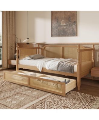  Rattan Full Size Daybed with Storage Drawers