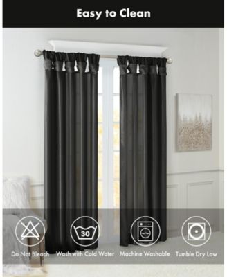 Emilia Twist Tab Lined Window Curtain Panel, Single Curtain with Privacy Lining for Bedroom and Living Room, 84 inch length Single Curtain, Width 50 length 84 inches, Black Window Panel