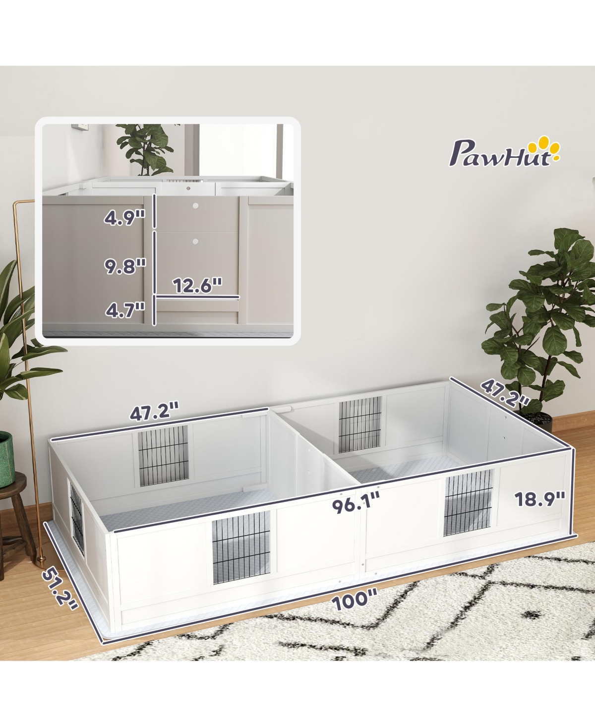 PawHut Two Rooms Design Whelping Box for Dogs w/ Pad, 19