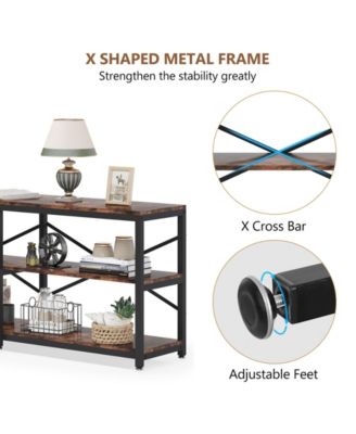 70.9" MDF Industrial 3-Tier Console Table – Extra Long Entryway/Sofa Table with Storage Shelves