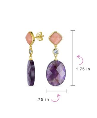 Big Oval Briolette Purple Natural Amethyst Dangle Earrings Gold Plate
