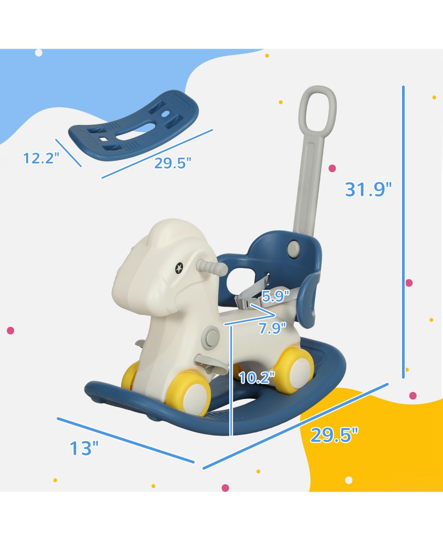 Детская игрушка Qaba 4-in-1 Detachable Push Handle Rocking Horse, 88 lbs. Capacity, Ages 2-5, цвет: Синий — фото 2