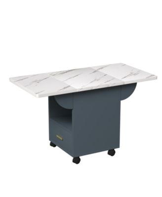 Folding Dining Table with Wheels, Storage, and Drawers