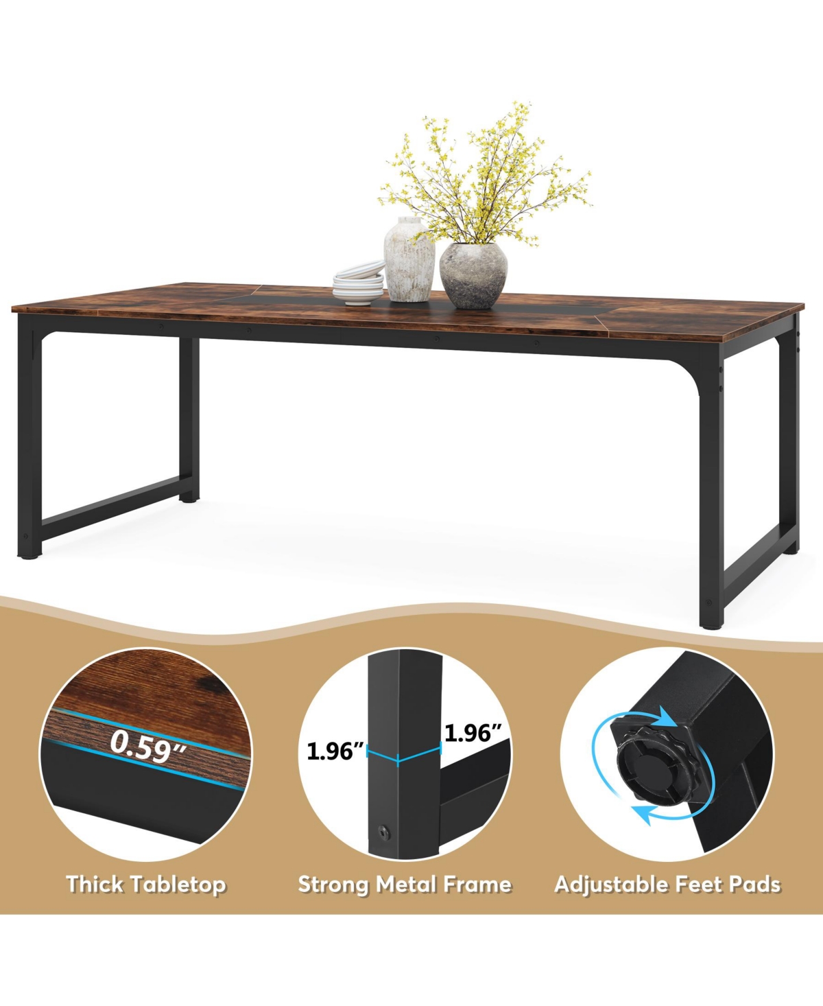 Tribesigns Dining Table, Industrial Kitchen Table for 6-8 Person, Rectangular Dinner Table for Dining Room Kitchen Living Room, with Heavy D