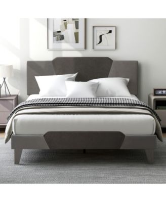 Queen Velvet Upholstered Bed Frame with High Headboard