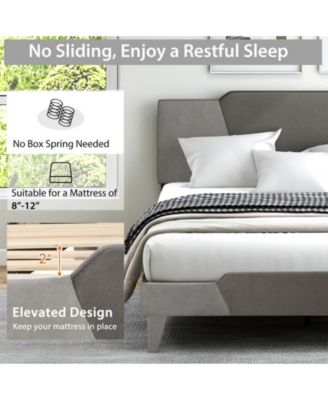 Queen Velvet Upholstered Bed Frame with High Headboard