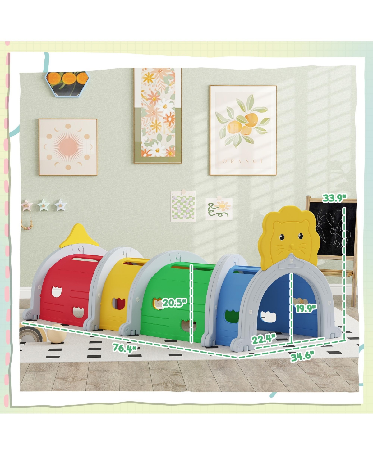 Qaba Kids Play Tunnel for Children 3-6 Years to Crawl and Climb, Lion Design