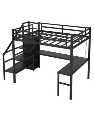 Streamdale Full XL Loft Bed with L-Shaped Desk, Wardrobe, and LED