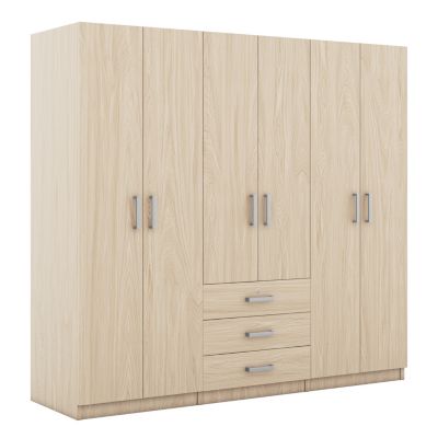 6-Doors Wooden Wardrobe Storage for Bedroom, with Big Drawers