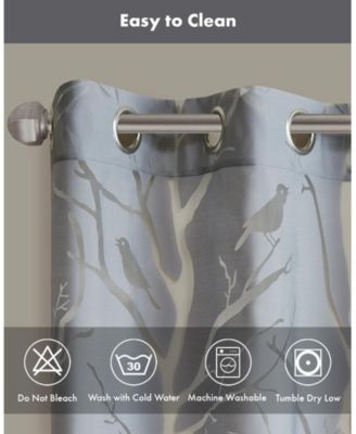 Averil Grommet Top Sheer Window Curtain, grey sheer curtains 95 inches long Single Curtain, Width 50 Bird on Branches Burnout curtains sheer