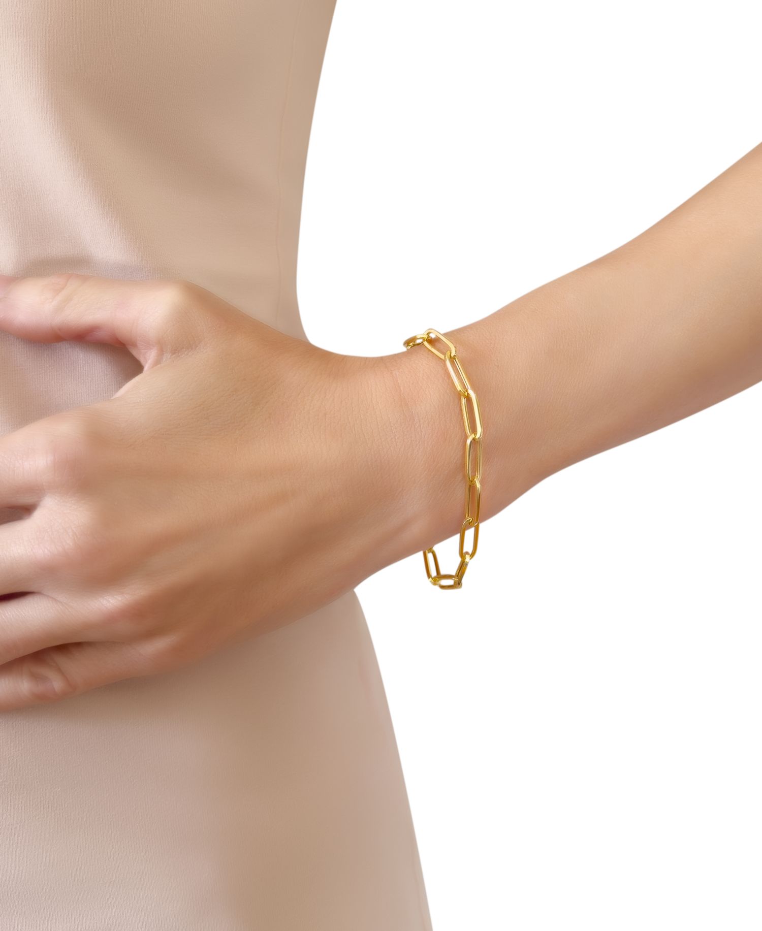 Paperclip Link 7.5" Bracelet in 14k Gold (1mm)
