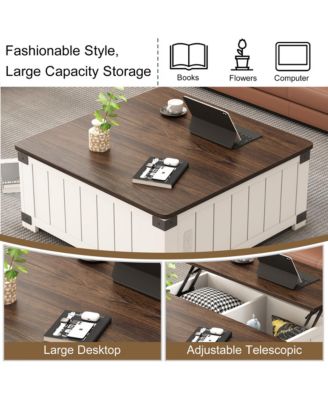Farmhouse Lift Top Coffee Table with Charging Station & Hidden Storage
