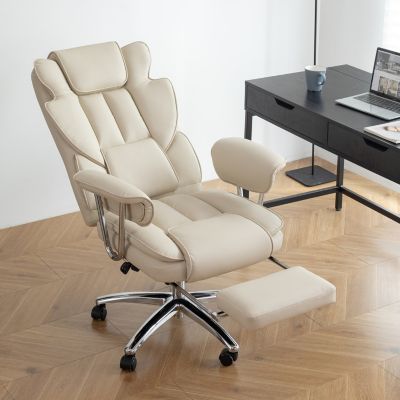 Streamdale Executive Office Chair, Leather, Reclining, Footrest (Beige)