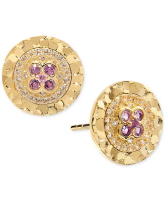 Amethyst (1/8 ct. t.w.) & White Topaz (1/6 ct. t.w.) Textured Frame Halo Stud Earrings in 14k Gold-Plated Sterling Silver (Also available in Blue Topaz)