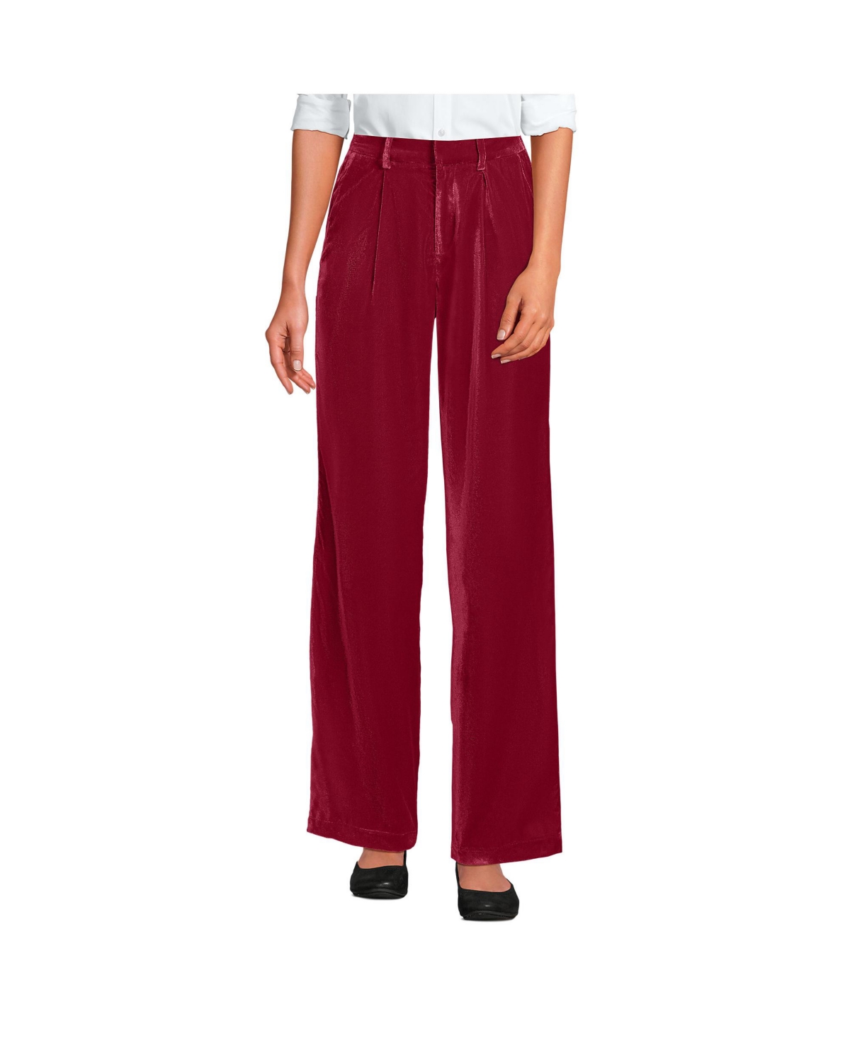 Lands' End Women's Velvet High Rise Pleated Wide Leg Pants