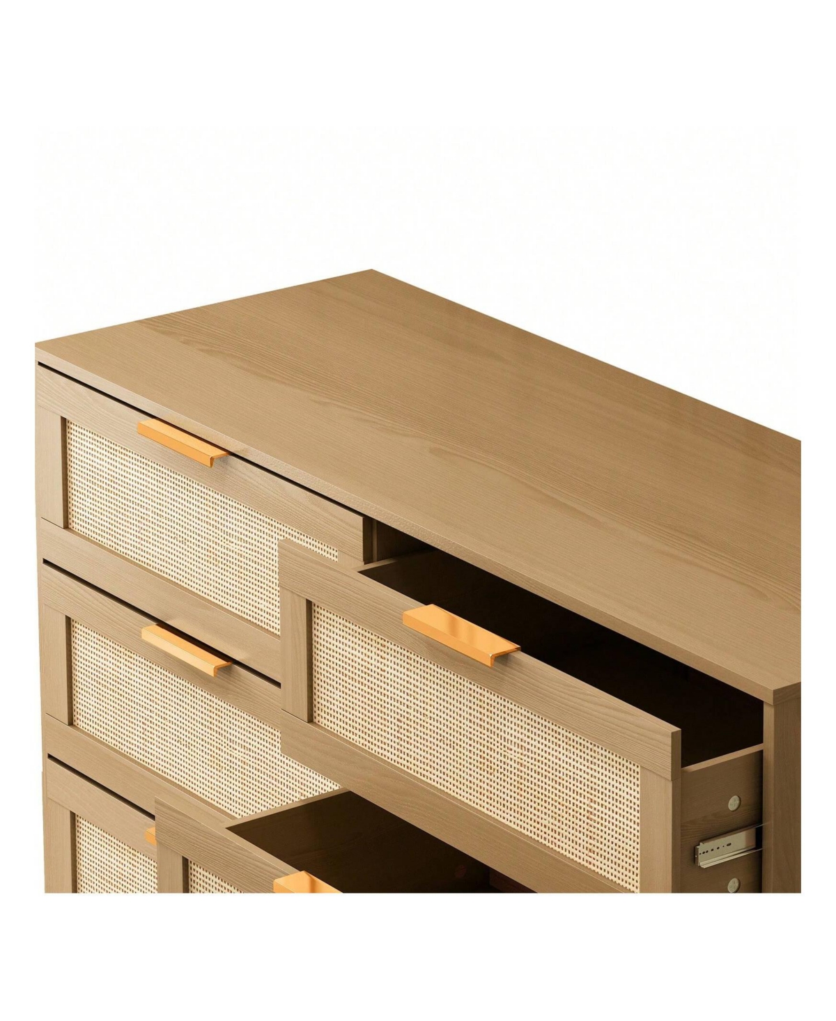 gaomon 6 Drawer Dresser With Natural Rattan Drawers, Tall Rattan Cabinet With Solid Wood Legs, Mid-Century Modern Organizer Dresser, Entrance Hallway