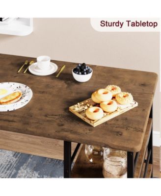 3-Piece MDF & Metal Frame, Wine Rack & Padded Stools, Space-Saving Design Dining Table Set