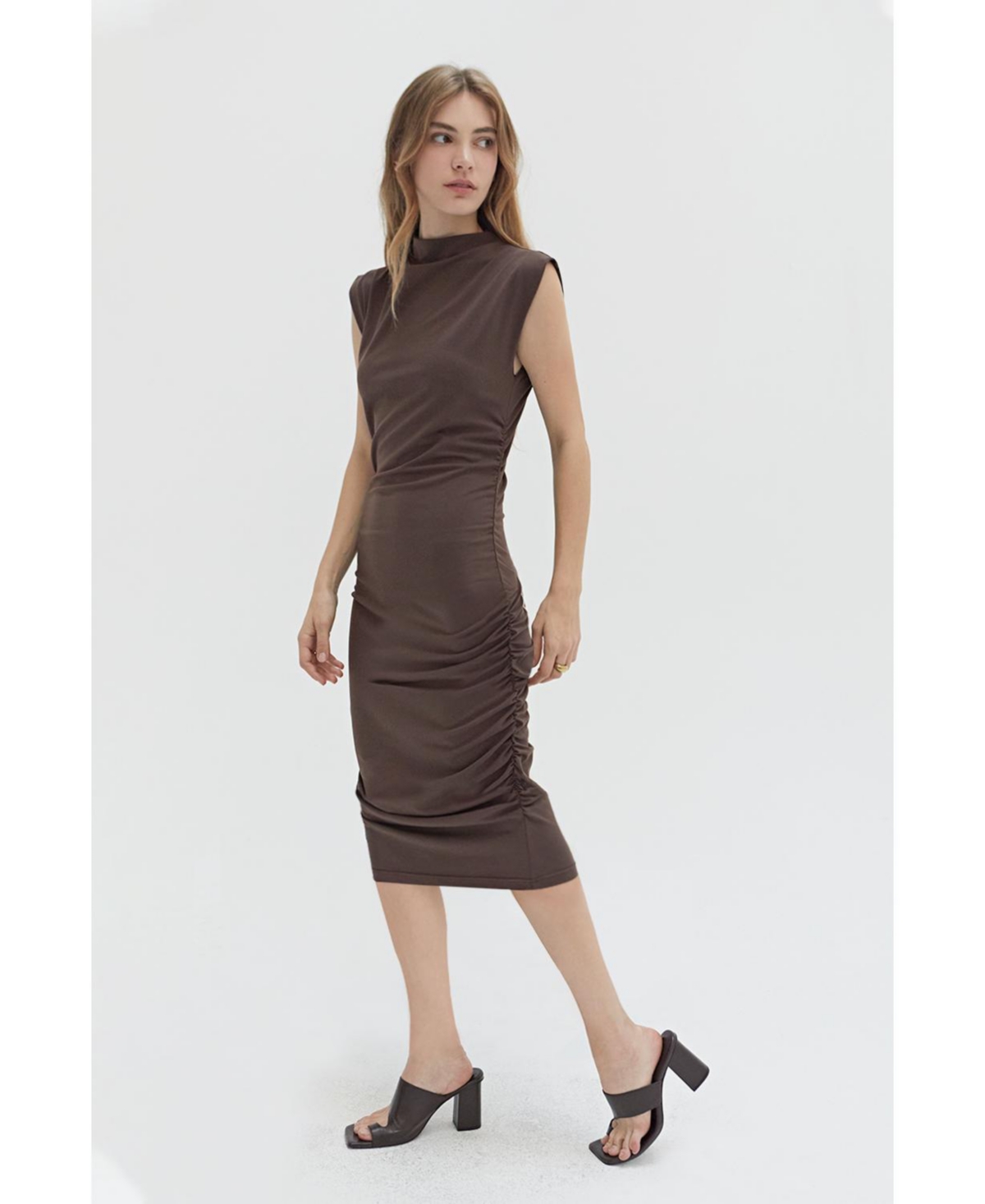 Crescent Women's Elize Mock Neck Knit Bodycon Midi Dress - Brown + espresso