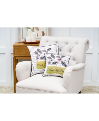 "Deck My Halls" Christmas Holly Cotton Blend Accent Throw Pillow 18" x 18"