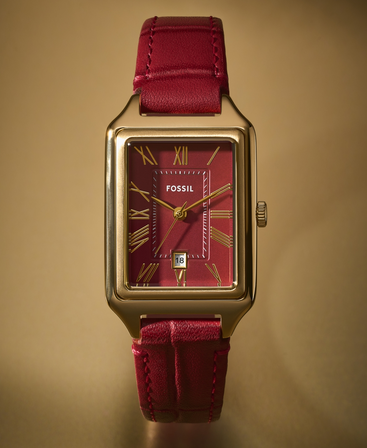 Fossil Women's Raquel Three-Hand DateCroco Leather Watch, 23mm - Red