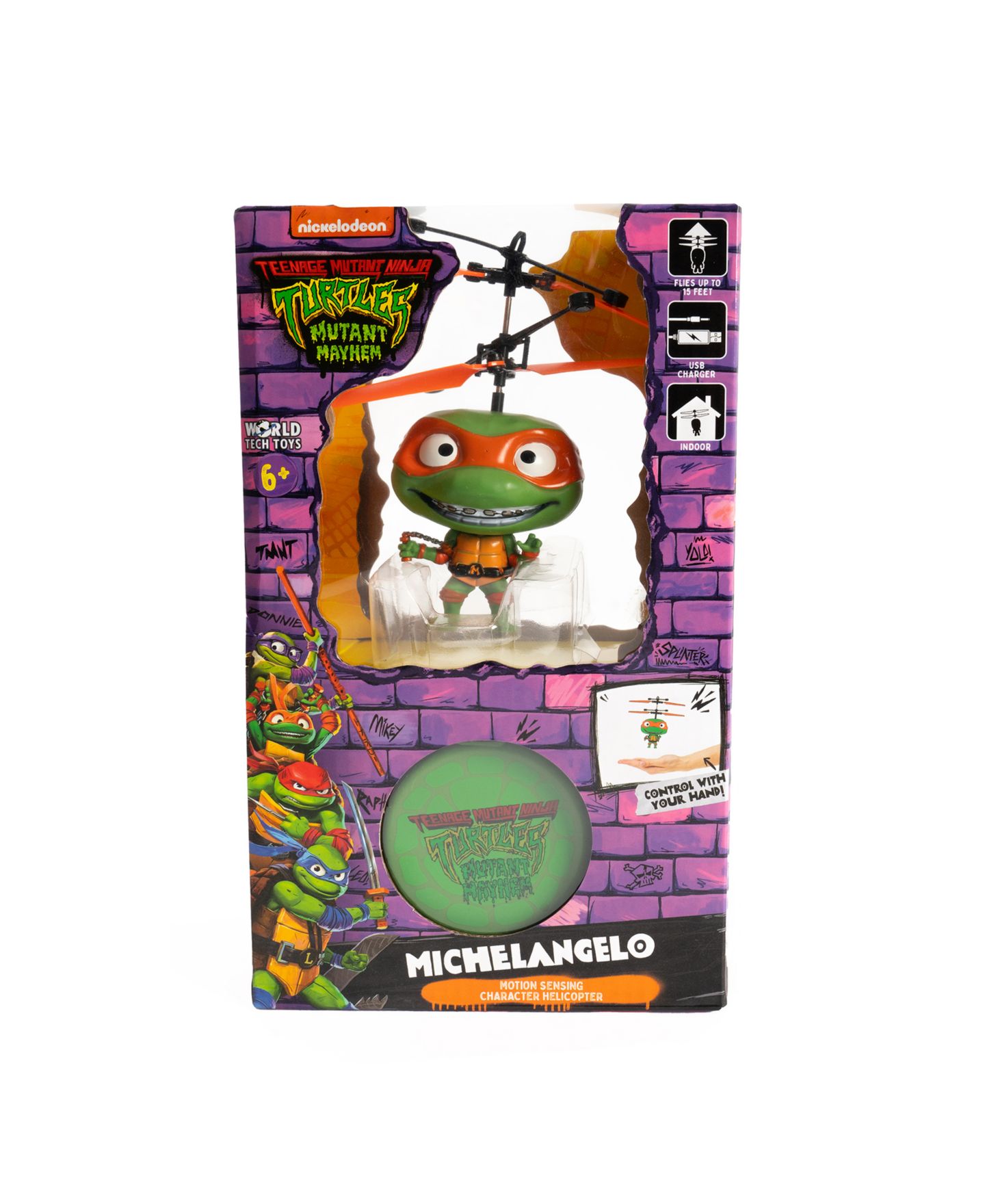 Детская игрушка World Tech Toys Teenage Mutant Ninja Turtles Michaelangelo Flying Infrared Autopilot Remote Control UFO Helicopter — фото 4