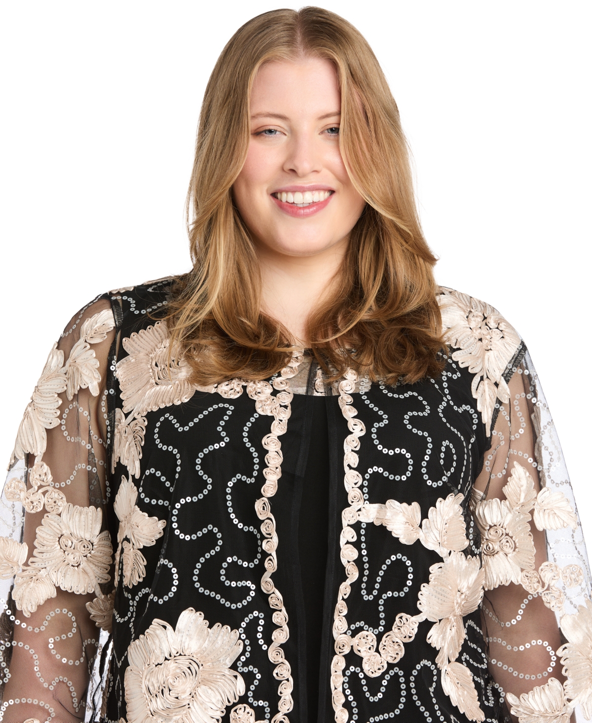 R & M Richards Plus Size Embellished Jacket and Dress -Black