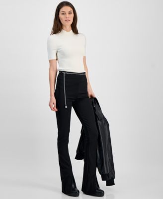 Women's High-Rise Chain-Belt Bootcut Pants