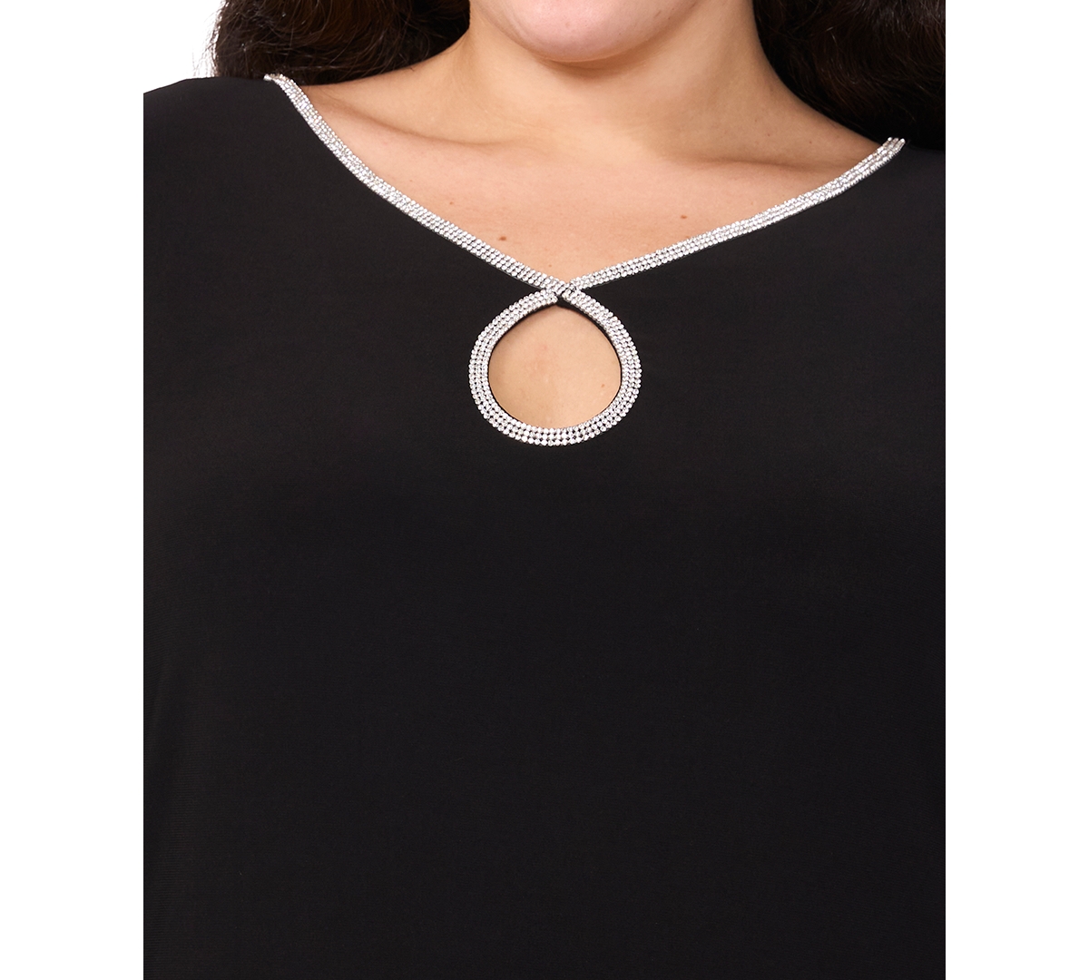 Msk Plus Size Long-Sleeve Rhinestone-Trim Keyhole-Neck Top