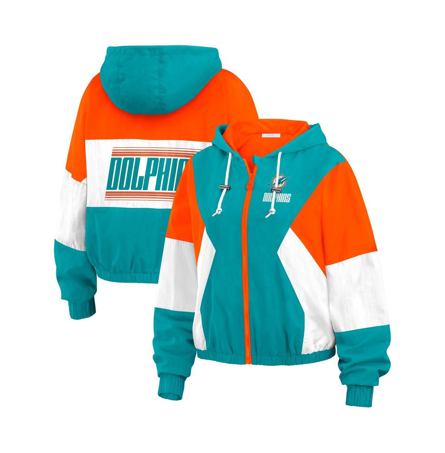 Женская куртка WEAR by Erin Andrews Aqua Miami Dolphins Color Block Full-Zip Windbreaker — фото 1