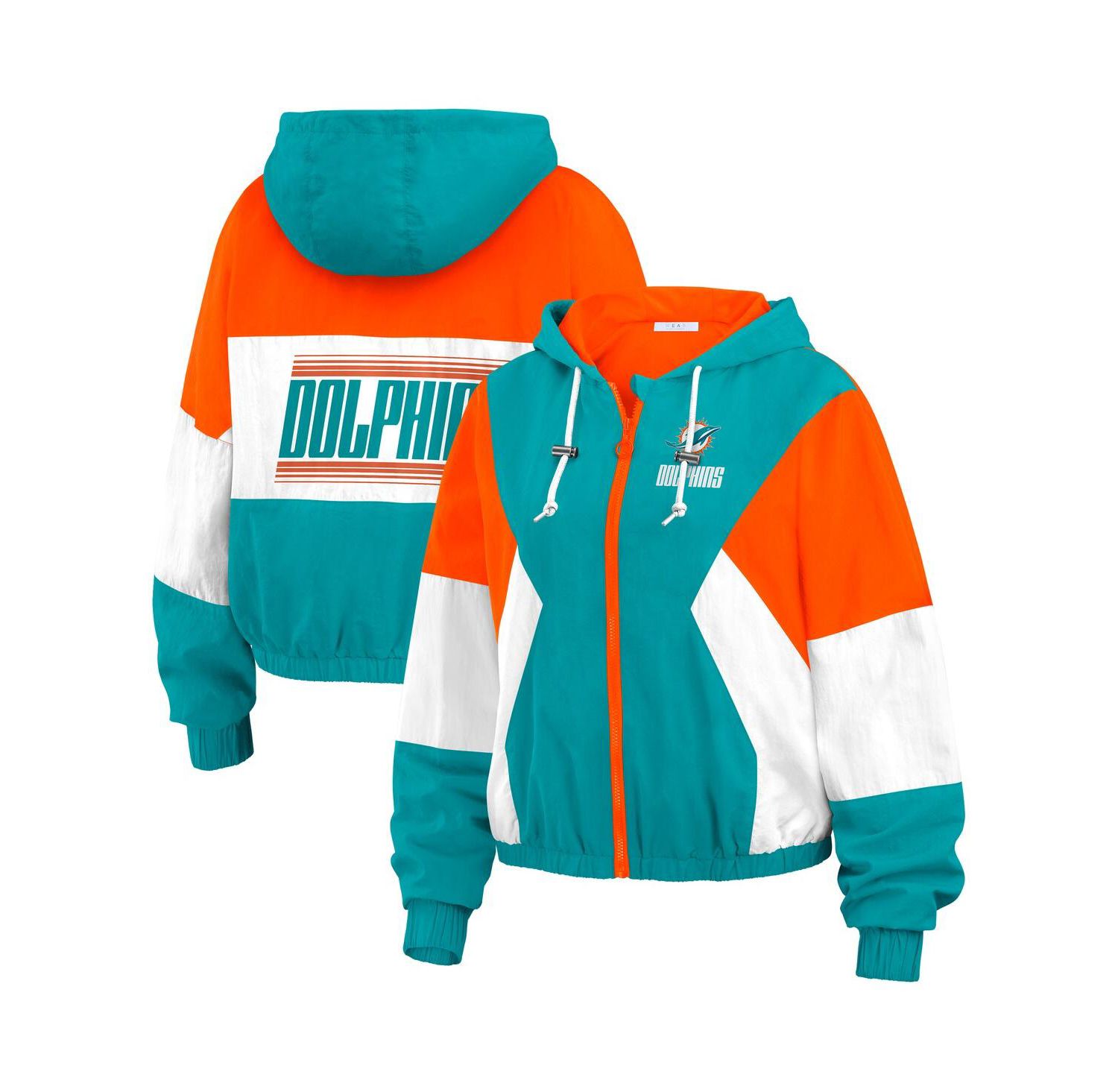 Women's Aqua Miami Dolphins Color Block Full-Zip Windbreaker Jacket