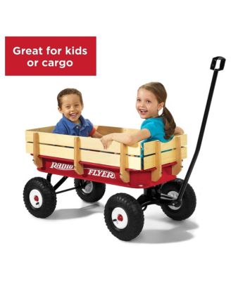 Full Size All Terrain Classic Steel and Wood Pull Along Wagon, Red