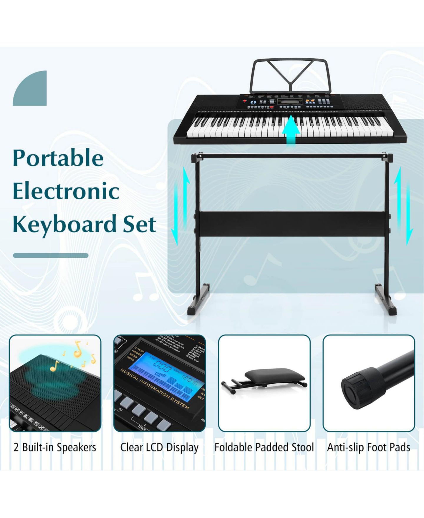 Детские игрушки Costway Sonart 61-Key Electronic Keyboard Piano Music Learning 8-Piece Set, Ages 5+ — фото 7