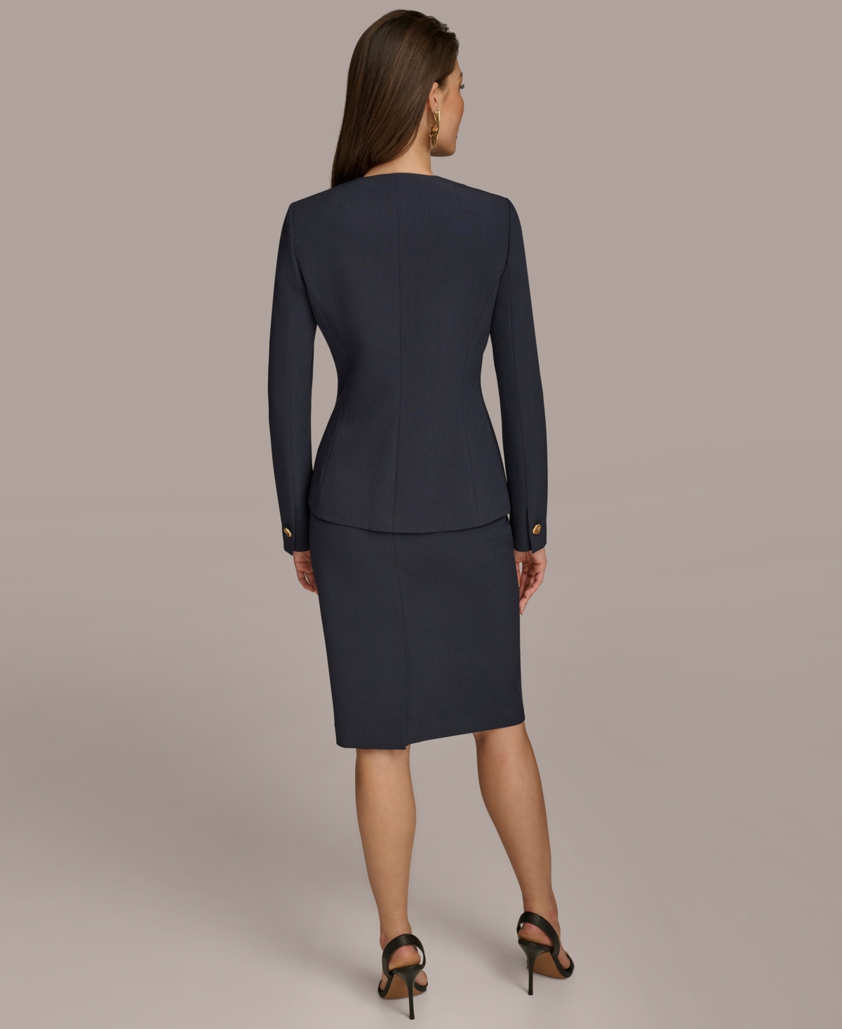 Shop Donna Karan Women's Collarless One-button Blazer In Nightfall