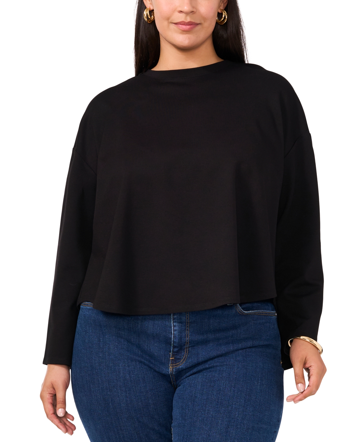VINCE CAMUTO PLUS SIZE DROP SHOULDER BOXY LONG-SLEEVE TOP, EXCLUSIVELY AT MACY'S 