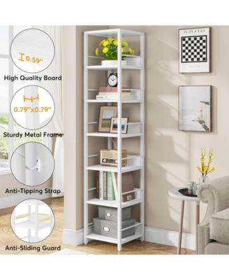 75 Inch Tall Narrow Bookshelf Storage Rack Set of 2, Etagere Shelves Display Stand for Small Spaces,6-Tier Corner Shelf