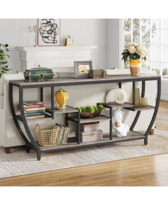 Rustic Console Table with Storage and Shelves,70.9 Inch Long Industrial Entryway Table TV Stand