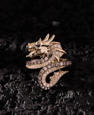 Chocolate Diamond, Nude Diamond, & Blackberry Diamond Dragon Ring (3/4 ct. t.w.) in 14k Gold
