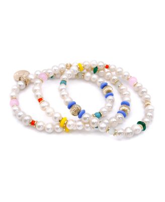 Non-Tarnishing Gold Filled Balls and Freshwater Pearls Stretch Bracelet