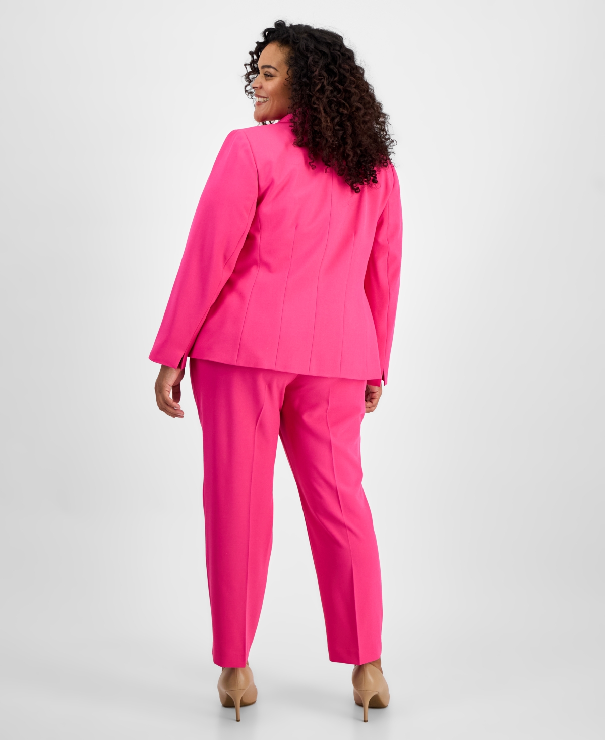LE SUIT PLUS SIZE NOTCH-COLLAR TWO-BUTTON SEAMED JACKET & FLY-FRONT STRAIGHT-LEG PANTS 