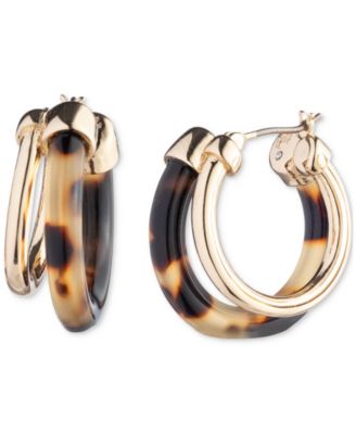 Lauren Ralph Lauren - Gold-Tone Small Solid & Tortoise-Look Split-Hoop Earrings, 0.95"