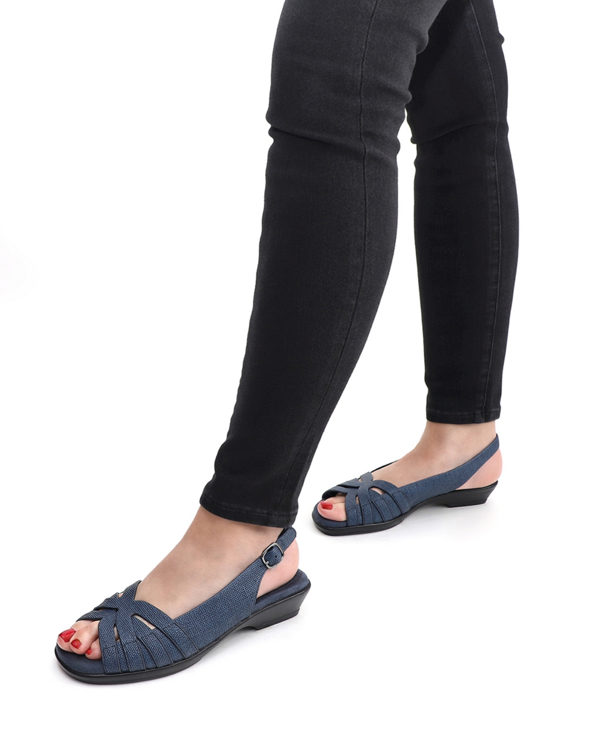 Easy Street Women's Jovita Slingback Sandals In Navy Linen Embossed