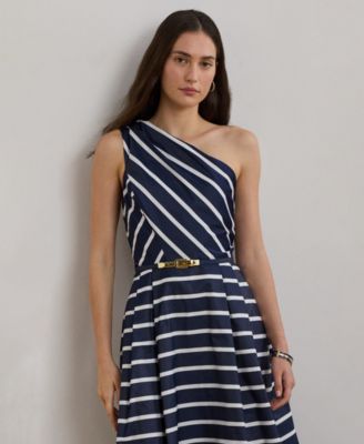 送料関税無【LAUREN RALPH LAUREN】STRIPED COCKTAIL DRESS Lauren Ralph Lauren Women's Striped Belted Taffeta Cocktail