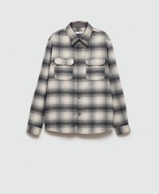 Men's Pockets Detail Plaid Wool Overshirt