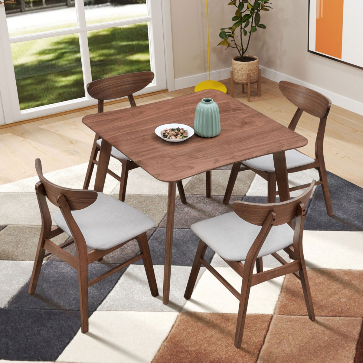 Streamdale Furniture (1 Table with 4 Chairs)Wooden Dining Table Set, Modern Simple Design Square Kitchen Table and Fabric Upholstered Dining Chairs fo